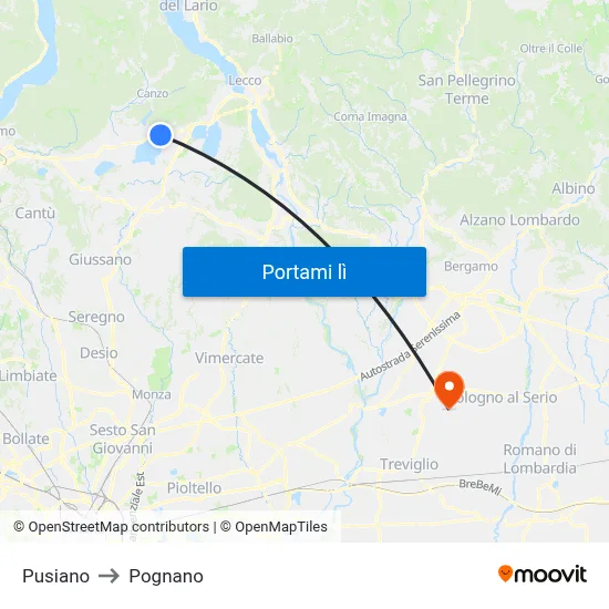 Pusiano to Pognano map