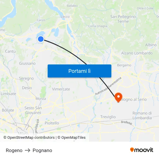 Rogeno to Pognano map