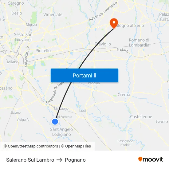 Salerano Sul Lambro to Pognano map