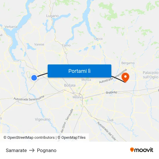 Samarate to Pognano map