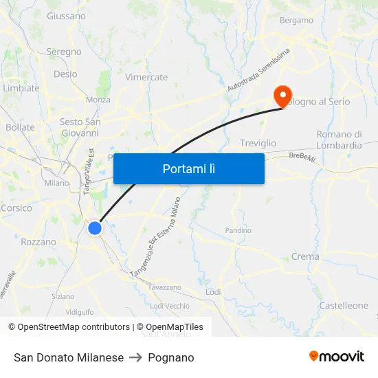 San Donato Milanese to Pognano map
