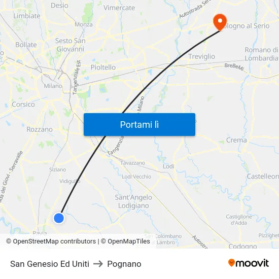 San Genesio Ed Uniti to Pognano map