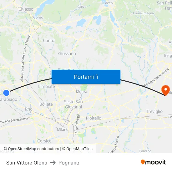 San Vittore Olona to Pognano map