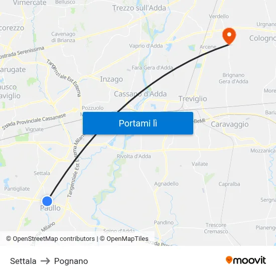 Settala to Pognano map