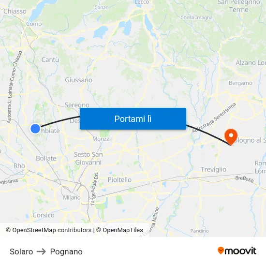 Solaro to Pognano map