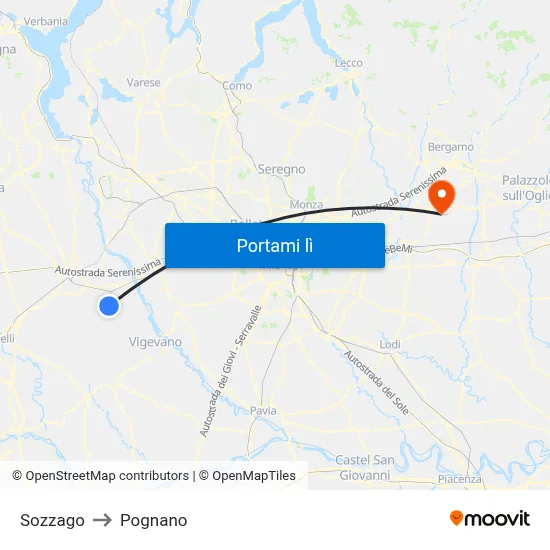 Sozzago to Pognano map