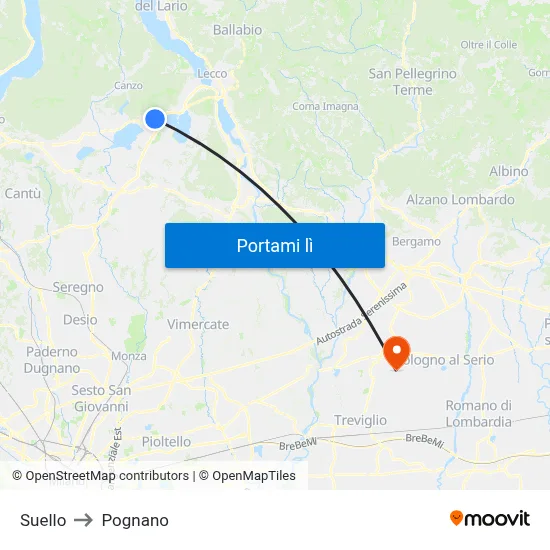 Suello to Pognano map