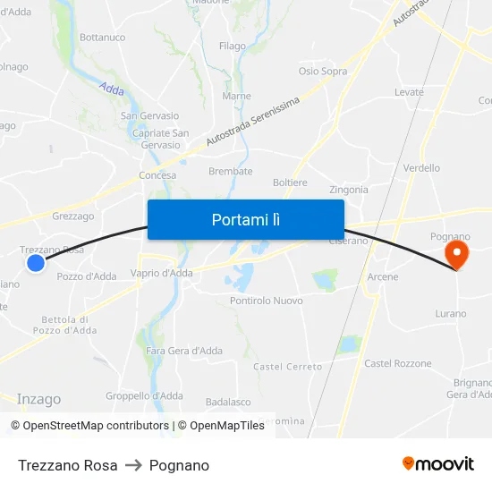 Trezzano Rosa to Pognano map