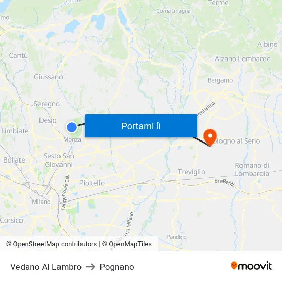 Vedano Al Lambro to Pognano map