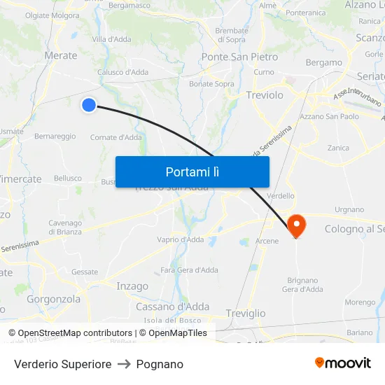 Verderio Superiore to Pognano map