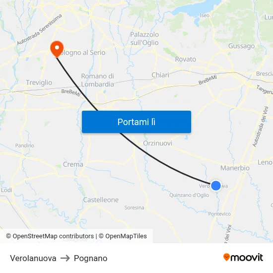 Verolanuova to Pognano map