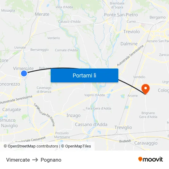 Vimercate to Pognano map
