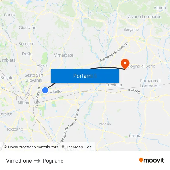 Vimodrone to Pognano map