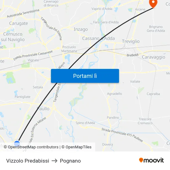 Vizzolo Predabissi to Pognano map
