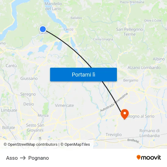 Asso to Pognano map