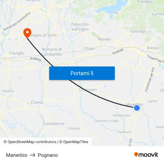 Manerbio to Pognano map