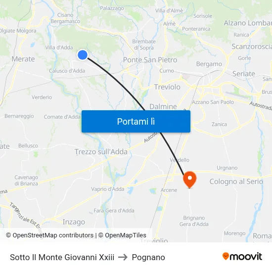 Sotto Il Monte Giovanni Xxiii to Pognano map