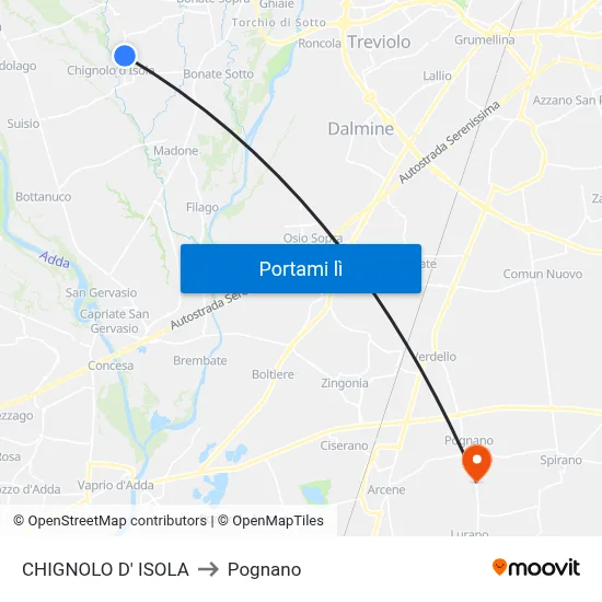 CHIGNOLO D' ISOLA to Pognano map