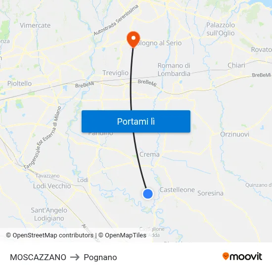 MOSCAZZANO to Pognano map