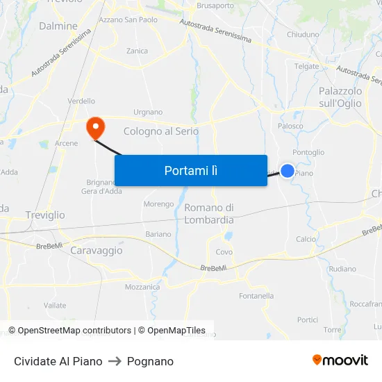 Cividate Al Piano to Pognano map