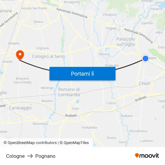 Cologne to Pognano map
