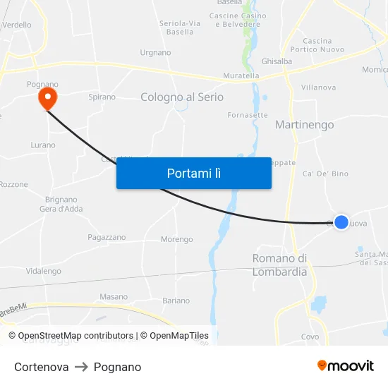 Cortenova to Pognano map