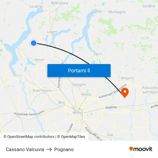 Cassano Valcuvia to Pognano map