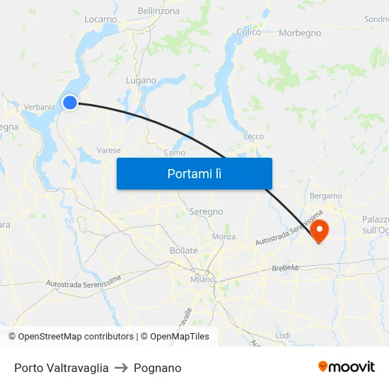 Porto Valtravaglia to Pognano map