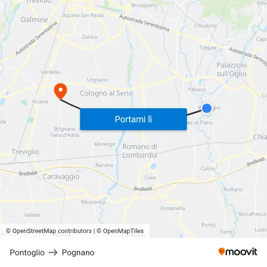 Pontoglio to Pognano map