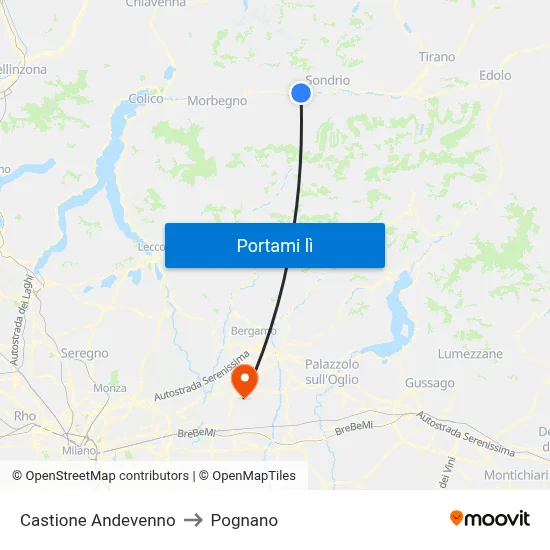 Castione Andevenno to Pognano map
