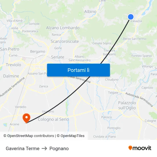Gaverina Terme to Pognano map