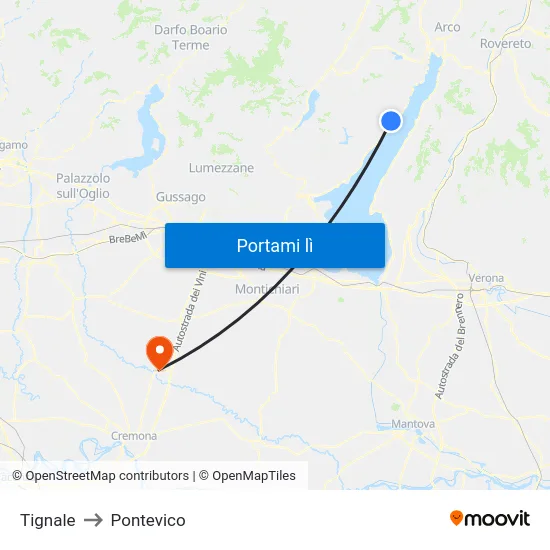 Tignale to Pontevico map