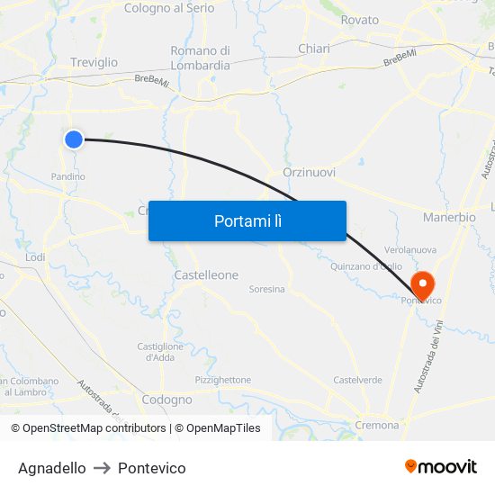 Agnadello to Pontevico map