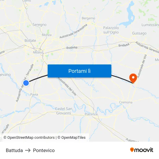 Battuda to Pontevico map