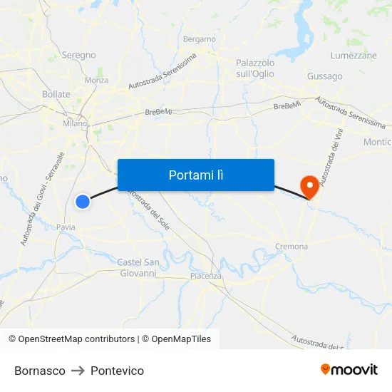 Bornasco to Pontevico map