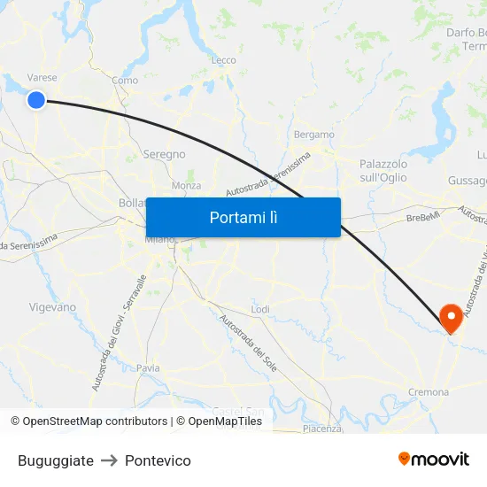 Buguggiate to Pontevico map