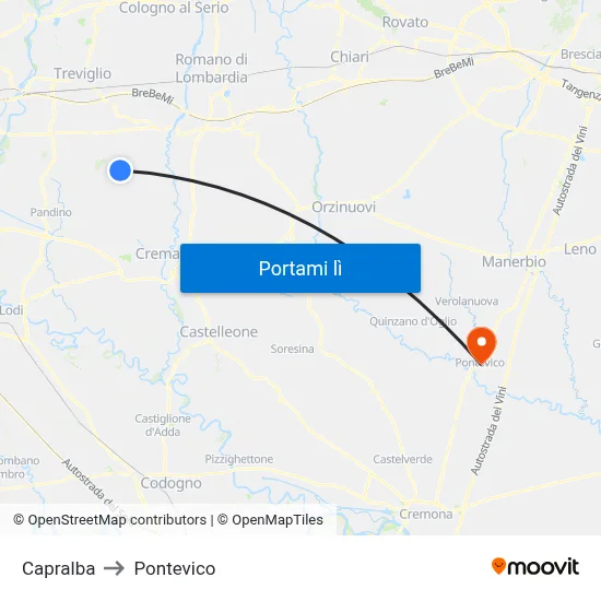 Capralba to Pontevico map