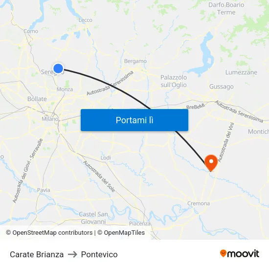 Carate Brianza to Pontevico map