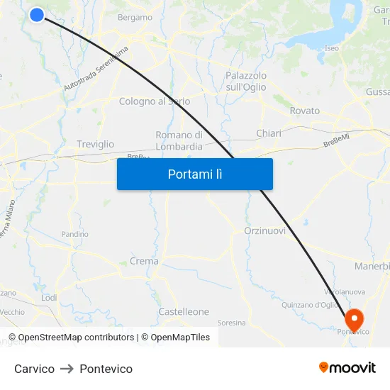 Carvico to Pontevico map