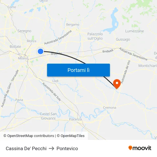 Cassina De' Pecchi to Pontevico map