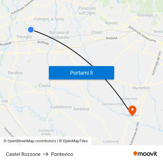 Castel Rozzone to Pontevico map