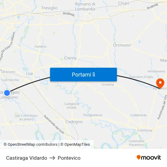 Castiraga Vidardo to Pontevico map