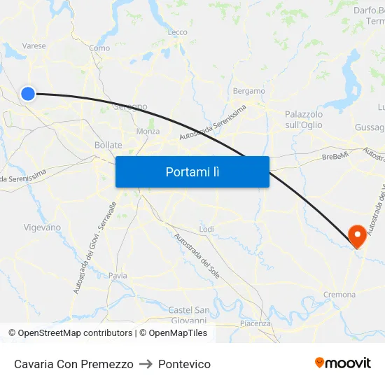 Cavaria Con Premezzo to Pontevico map