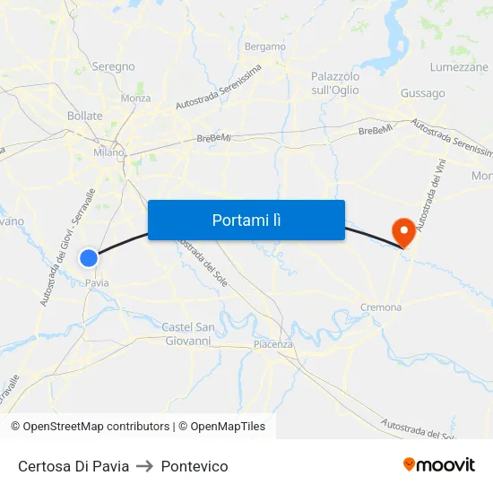 Certosa Di Pavia to Pontevico map