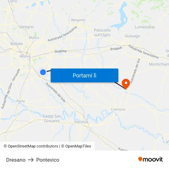 Dresano to Pontevico map