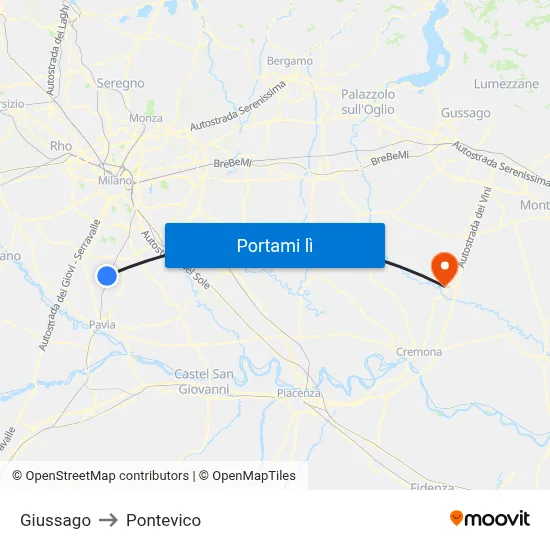 Giussago to Pontevico map
