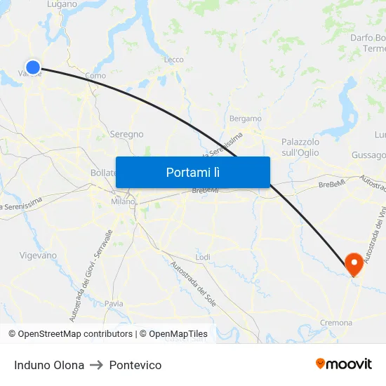 Induno Olona to Pontevico map