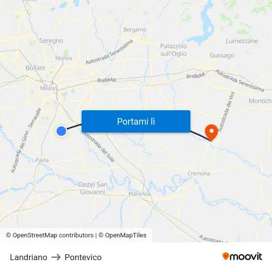 Landriano to Pontevico map