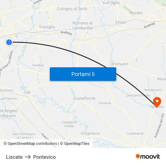 Liscate to Pontevico map