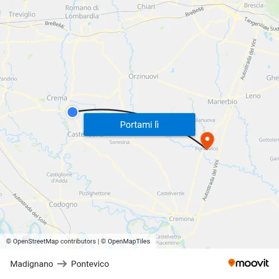 Madignano to Pontevico map